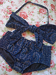 Tie Top w/ Shirred Breifs - Blue Paisley 