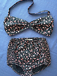 High Waisted Bikini w/ Bandeau Top- Black floral